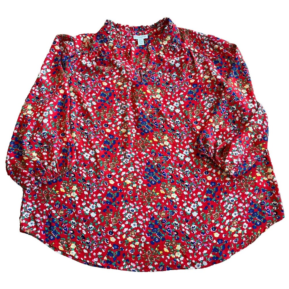 Carolina Belle Women’s 2X Blouse 3/4 Sleeves Peasant Red Floral Dressy Office
